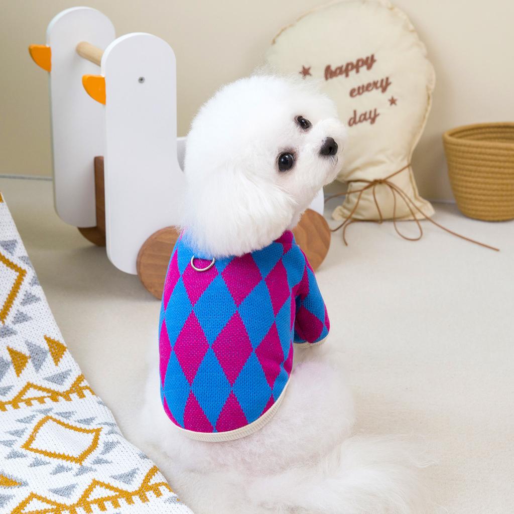 Клетчатое пальто для собак для маленьких собак, осенне-зимний кардиган с ромбовидным узором, одежда для кошек, одежда для домашних животных, одежда для щенков, одежда для собак, зима
