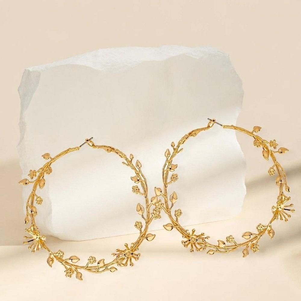 1 Pair Metal Thorn Vine Earring Openwork Stud Hoop Earring Women's Fashion Accessory