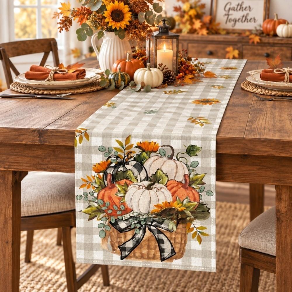 Leaves Pumpkin Table Runner Maple Leaf Halloween Tablecloth Thanksgiving Party