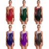 Women's Competition Leotard - Sleeveless Round Neck Rhinestone Adorned with Slit Overlay for Dance