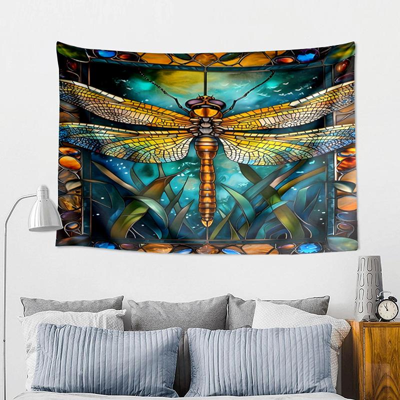 Stained Glass Dragonfly Garden Tapestry, Unique Design Tapestry, Wall Decor for Bedroom,Livingroom, Playroom,Heartwarming Fan Holiday Gifts