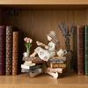 Exquisite Desktop Figurine Decor Wooden Reading Girl Figurine, Stable Pastoral Style Statue Decorative for Desk Decor, Artistic Healing Ornament,