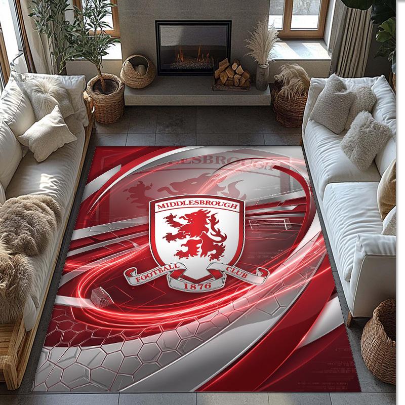 Middlesbrough FC Soccer Football Pattern Soft Area Rug Non Slip Indoor Floor Carpet Sports Decor Mat for Bedroom