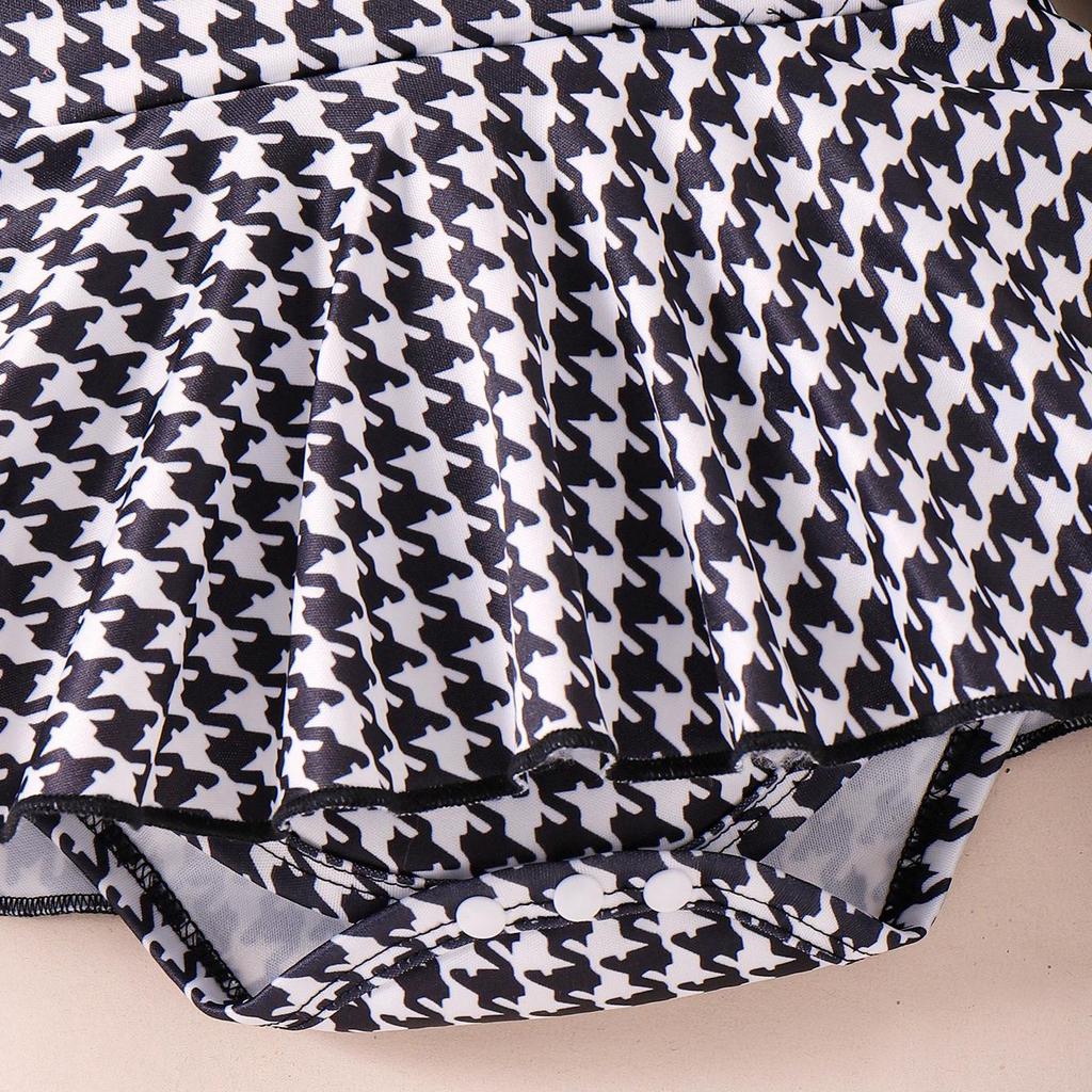 2 шт. Осенью для девочек в возрасте от 0 до 1 года: удобный, милый и симпатичный черный топ + юбка с узором «гусиная лапка» + повязка для волос