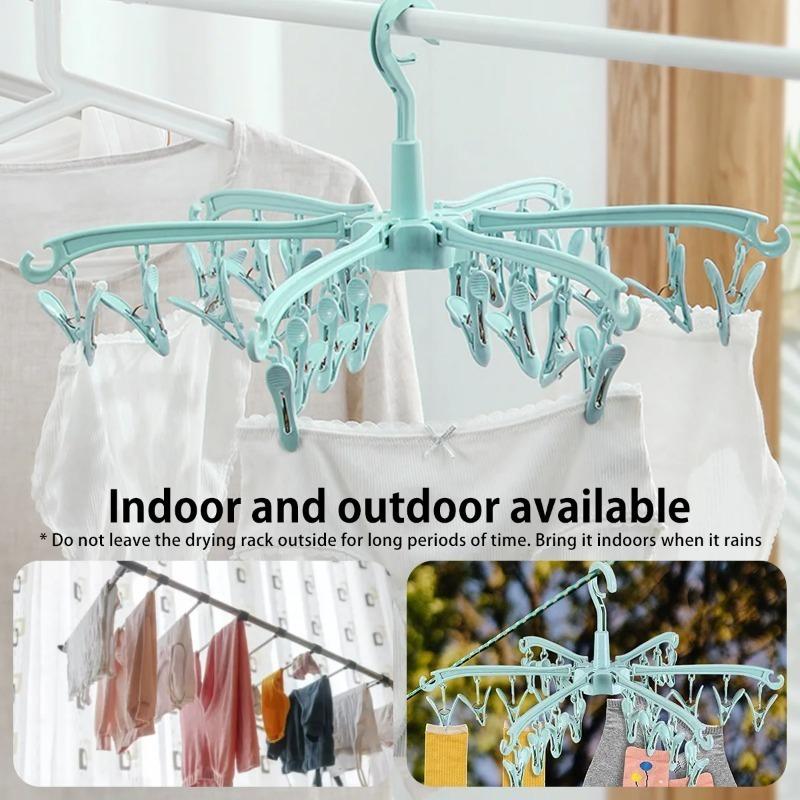Folding Clothes Dryer Rotatable Hanger Windproof Socks Underwear Drying Rack Home Storage Laundry Rack 24 Clips