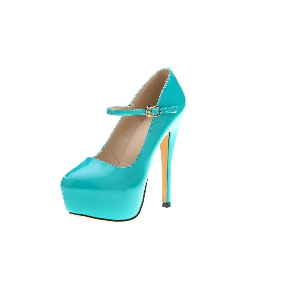 Новые женские туфли-лодочки на платформе с ремешком на щиколотке на шпильке, вечерние туфли с пряжкой для платья, свадебная обувь большого размера, модные, на тонком каблуке