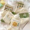 5 Pairs Women Socks Refreshing Flower Prints Mid-tube Shallow-cut High Elasticity Soft Breathable Sweat Absorption Anti-slip Girls Daily Sports Socks
