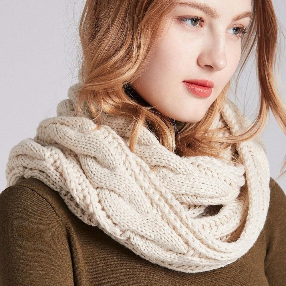 Solid Color Knitted Scarf Neck Wraps Warm Scarves Simple Wool Bib Women