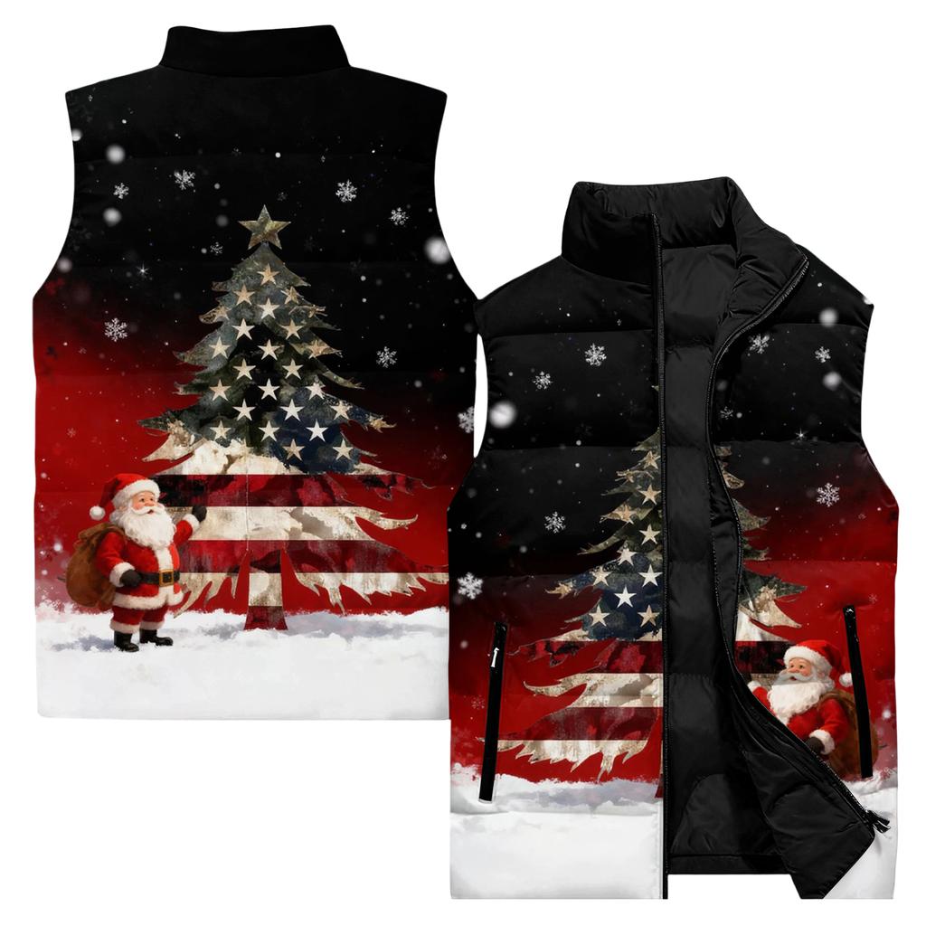 Men's Casual And Fashionable Sleeveless Vest, Solid-color Printed Cotton Jacket