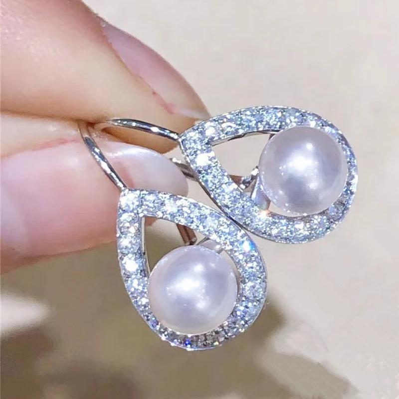 Серьги-кольца Huitan Waterdrop с круглым искусственным жемчугом, изысканные серьги для женщин, свадебные украшения с блестящими кубическими цирконами
