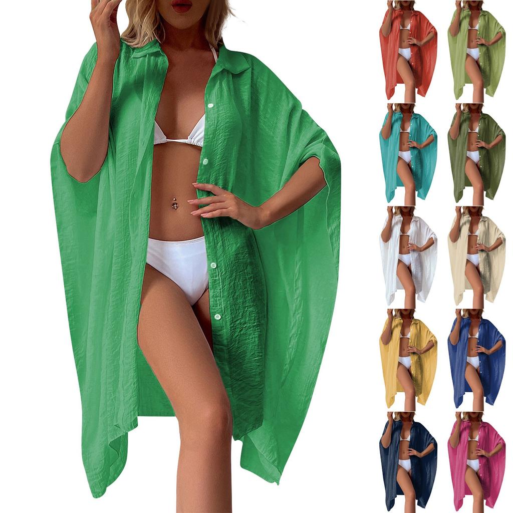 Женская хлопковая рубашка, свободный пляжный кардиган, праздничный солнцезащитный крем, бикини, купальник, внешний кардиган