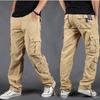 High-waisted Loose-fit Cotton Cargo Pants Casual Trousers Multiple Pockets Wear-resistant Tactical Pants for Men