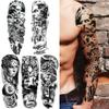 Large God Greek Mythology Warrior Temporary Tattoos Arm Sleeve For Men Women Lion Cross Tattoo Sticker Black Tiger Fake Tatoos