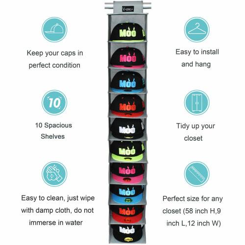 VAESIDA Hat Storage Case, Display Case, Hanging Storage, Hat Rack, Foldable, Multifunctional Baseball Cap Rack, Large Capacity, 10 Tiers, Space-Saving