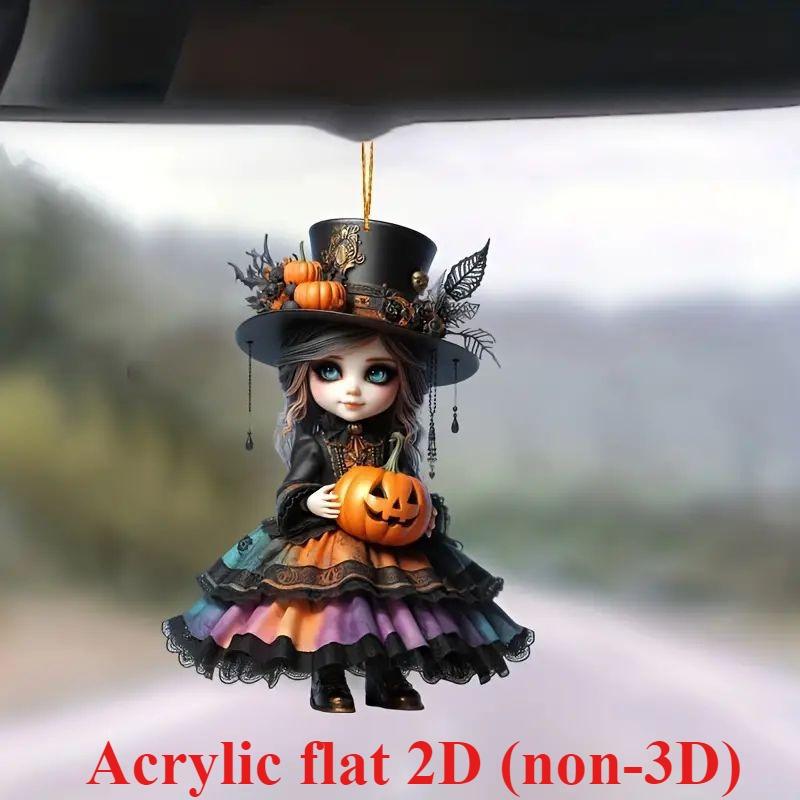 Halloween New Pumpkin Witch Pendant Magic Sweep Girl Flat 2D Rearview Mirror Decoration Pendant Keychain Pendant Set