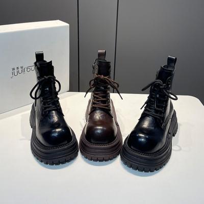 Популярные коричневые ботинки Мартин на платформе женские 2025 новые британский стиль ранняя осень ретро Майяр укороченные ботинки на высокой подошве