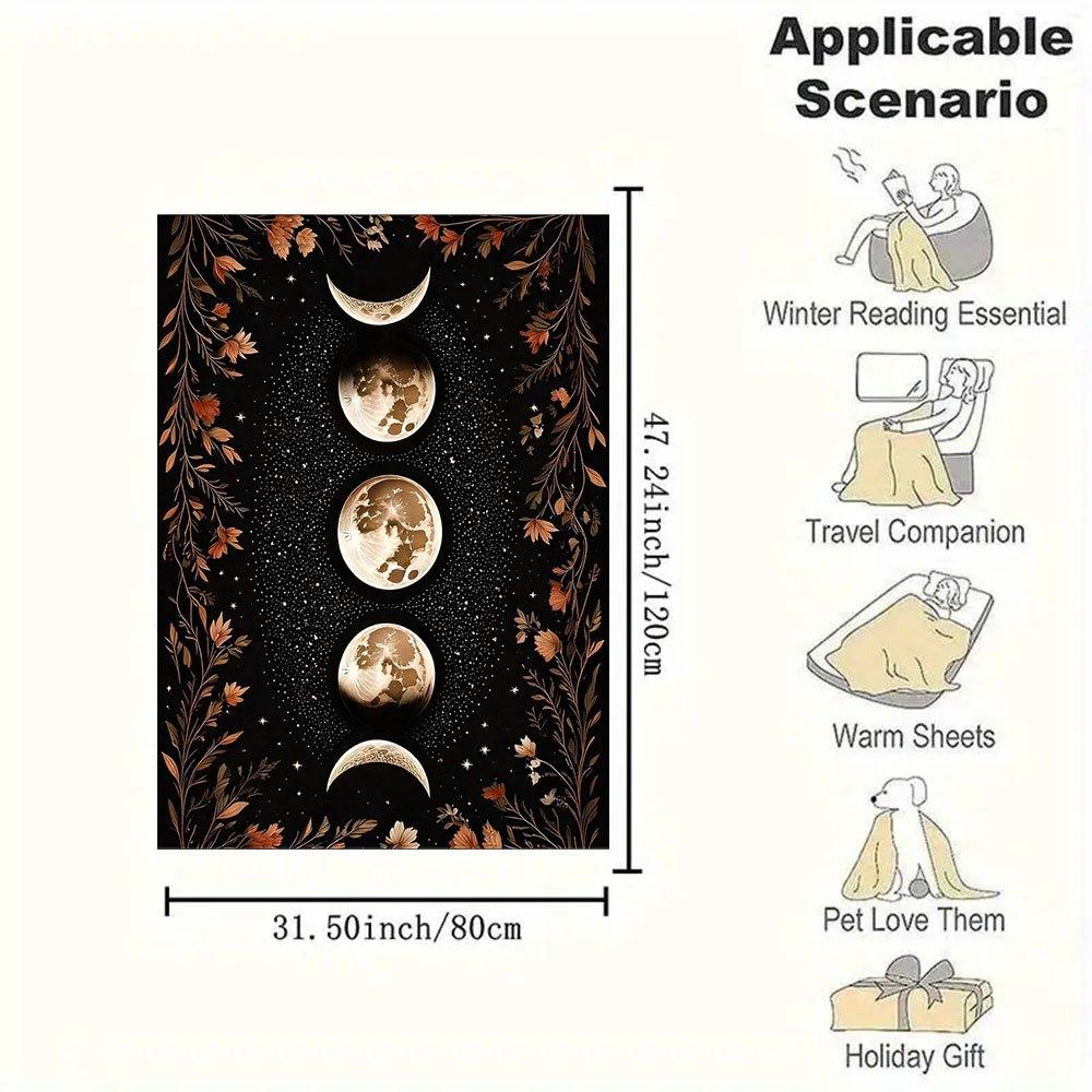 "Golden Moon Phases Wall Art: Celestial Decor for Your Space"Blanket Flannel Throw Blanket for Sofa, Bed, Travel, Camping, Office, Couch, Ch