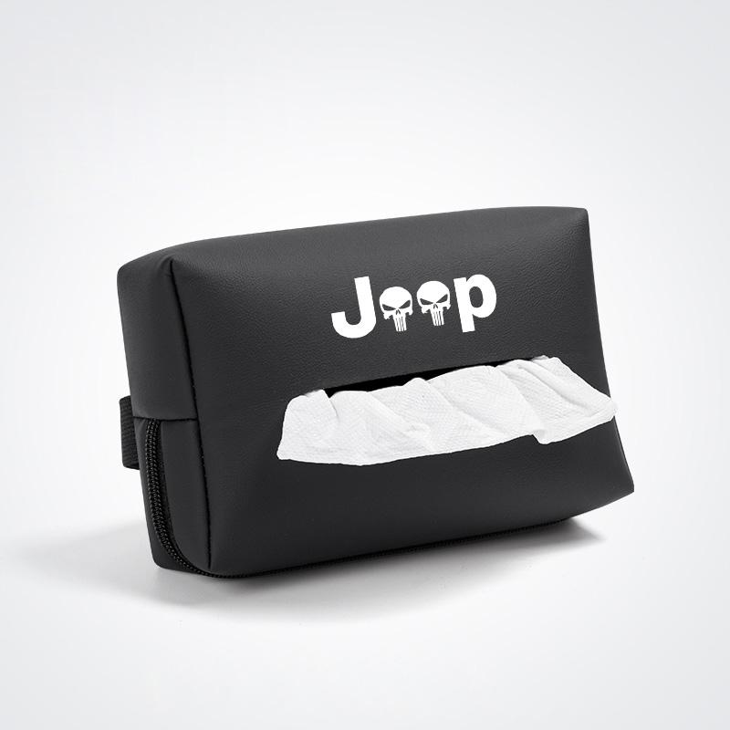 AIY5 Car Tissue Box Leather Paper Towel Storage Bag Accessories For Jeep Grand Cherokee Wrangler JK Gladiator Compass Renegade Recon