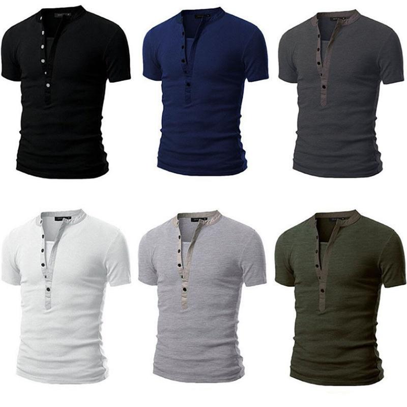 Fashion Men's Slim Fit V Neck T-shirt Muscle Tee Casual Tops Short Sleeve Blouse In Stylish Solid Colors