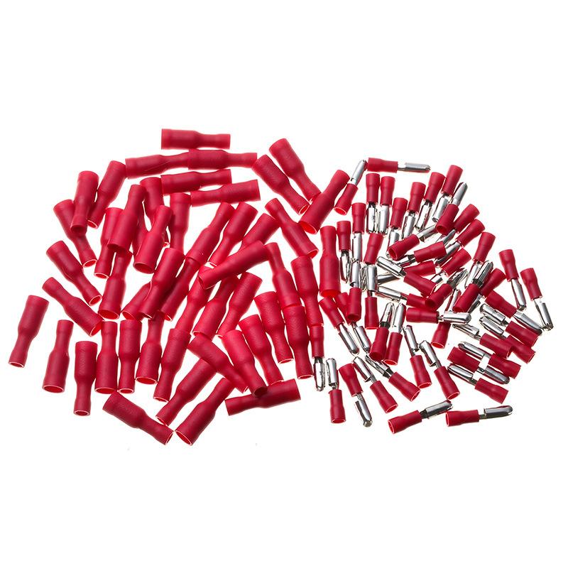 100Pcs/Bag Red Bullet Male & Female Crimp Terminals Pre-insulated Wire Connectors