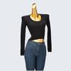U Collar Collarbone Knitting Sexy round-Neck High Waist Slimming High Elastic Silm Women's Spring & Fall Bottoming Shirt Outerwear Top