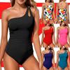 2025 European & American Solid Color Backless One-Shoulder Sexy Swimsuit for Women