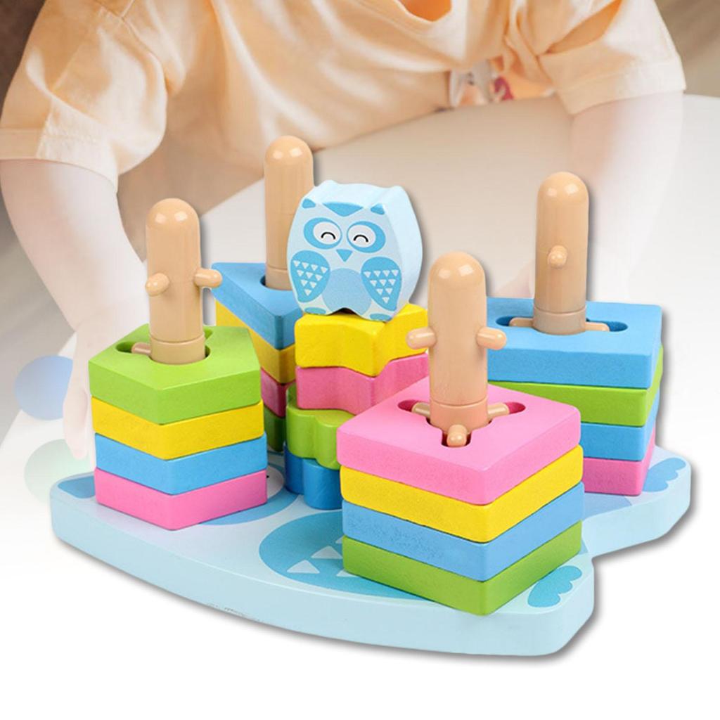 Wood Shape Sorting Geometric Stacker Blocks Developmental for Kids Gifts