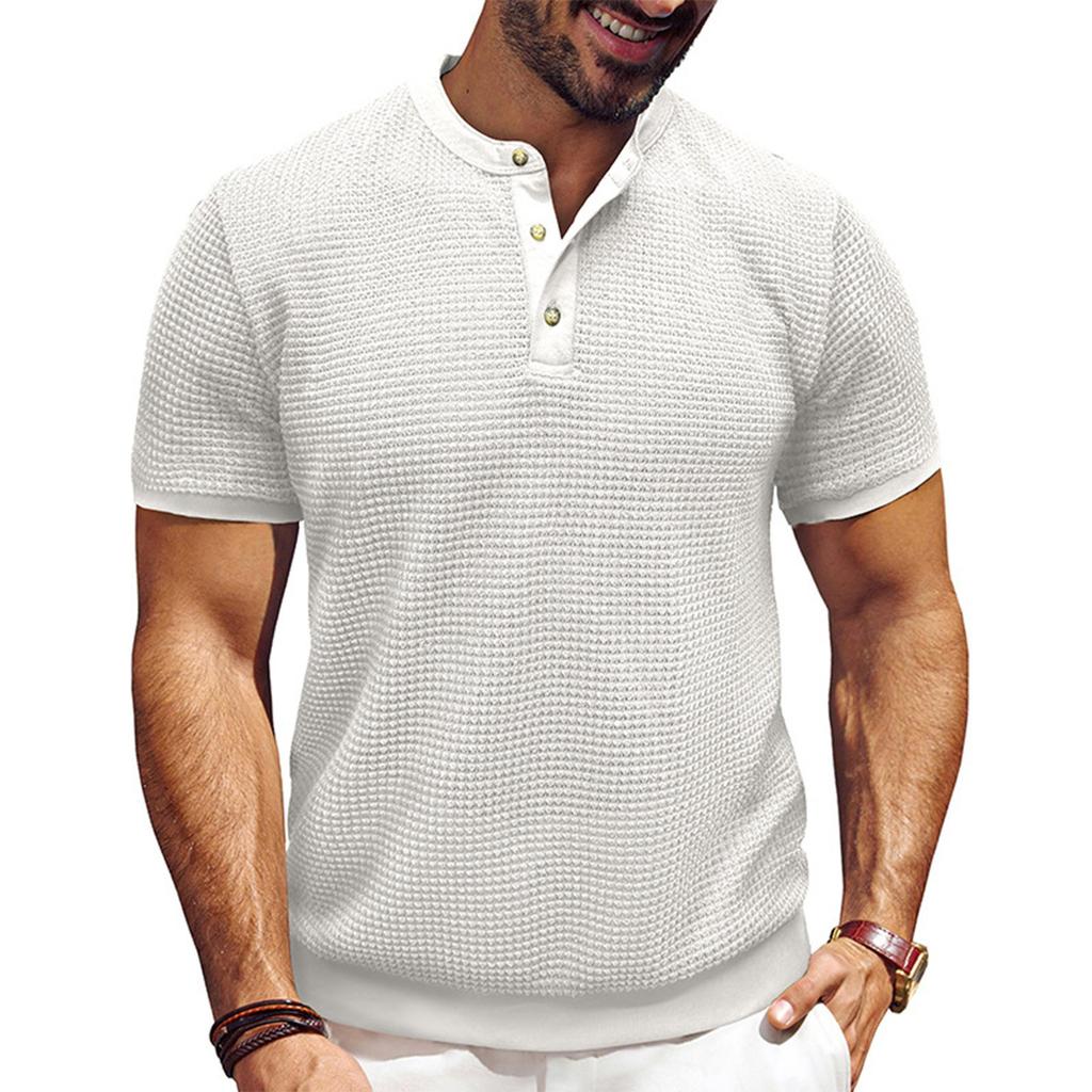 Men's Short Sleeved Textured Knitted Shirt T-shirt Pullover
