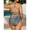Женский бикини-комплект большого размера с леопардовым принтом, купальник из двух частей с высокой талией на завязках