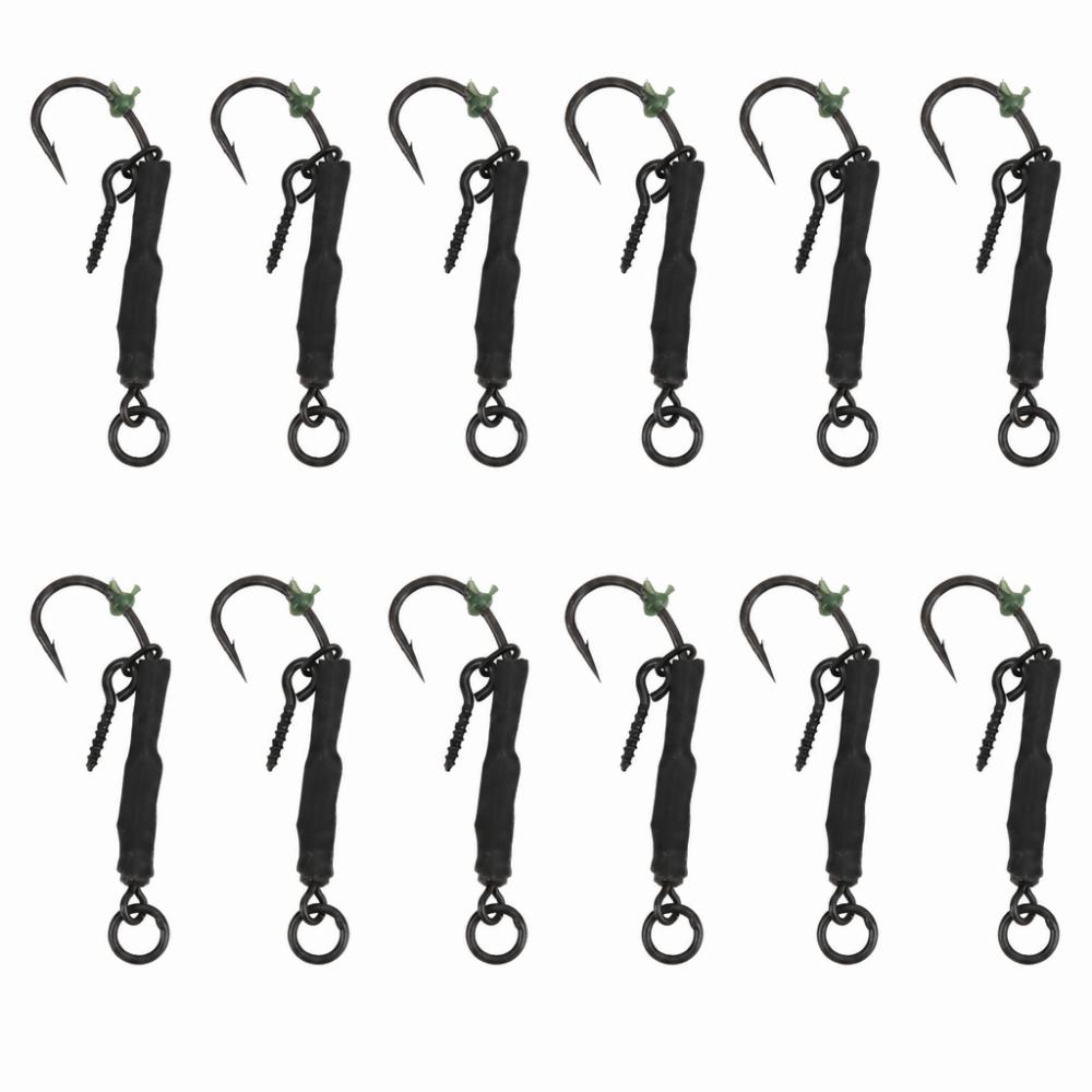 12PCS with Swivels Ronnie Fishing Hook Carbon Steel Fishing Hook Kit Carp Fishing Hook Carp Fishing
