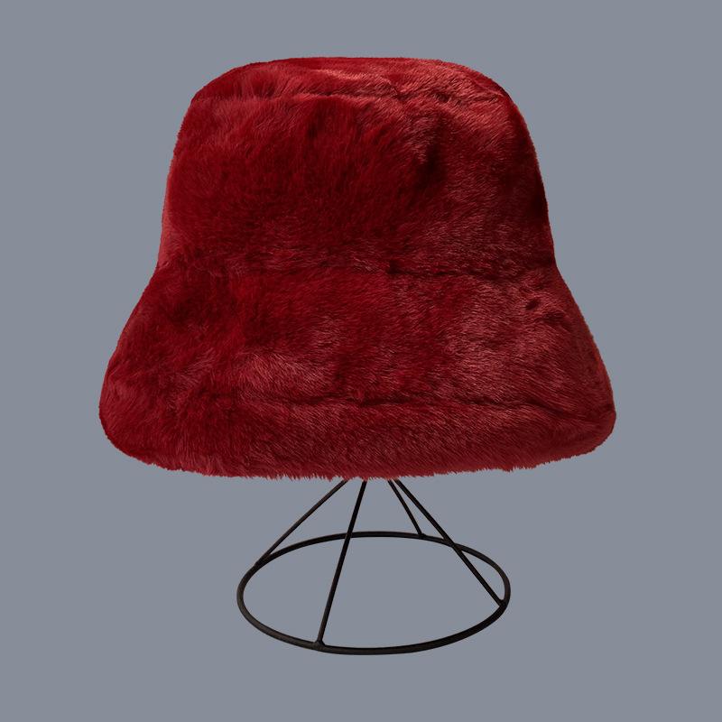 Winter New Imitation Rabbit Fur Hat Thick Plush Basin Hat Women's Cold Warm Bucket Hat