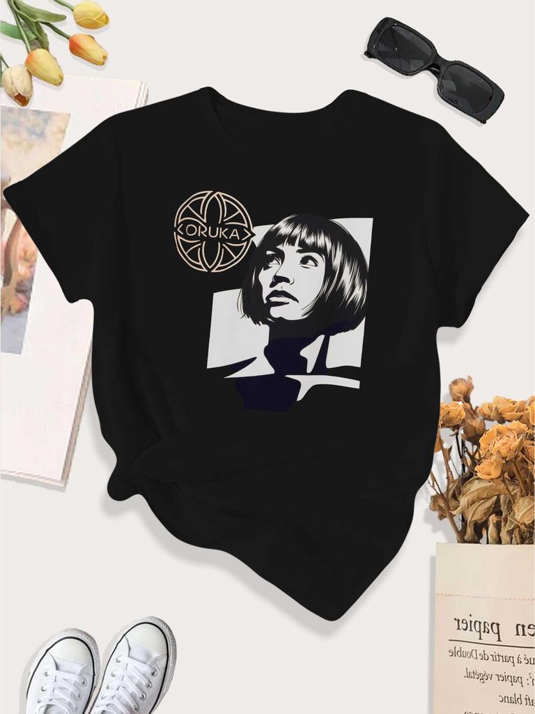 Unisexs Graphic Tshirt With Oruka Unisex Face Emblem Japanese Text Summer Short Sleeved Harajuku Streetwear Tops Tees