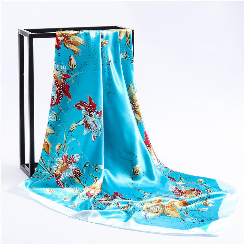 Fashion Hijab Scarf For Women Print Silk Satin Hair Scarfs Kerchief 90*90cm Square Neckerchief Headband Scarves For Ladies