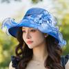 Elegant Summer Women'S Sun Hat Breathable Organdy Material Foldable Design Top Flower Organza Wide Brim Ruffled Beach Hat