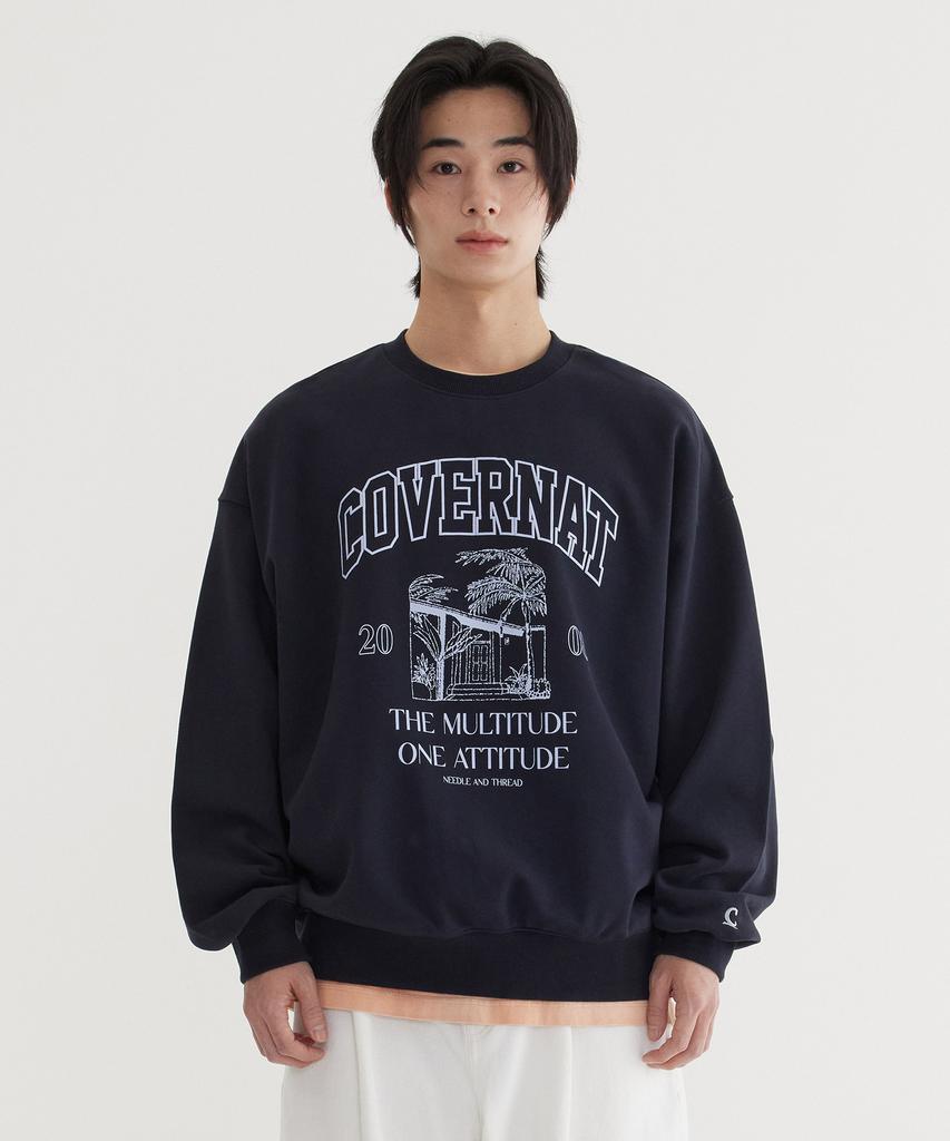 COVERNAT Palm Tree Graphic Sweatshirt Dark Navy