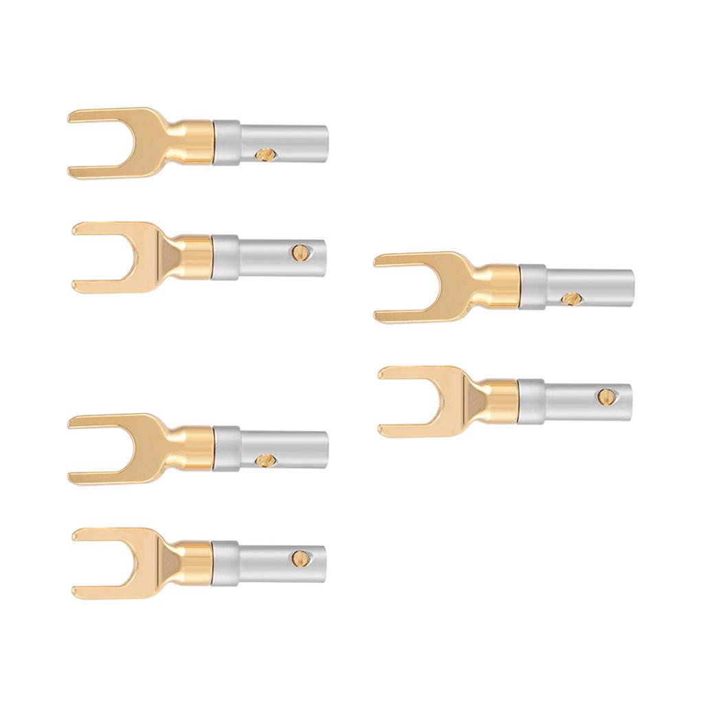 6 Pcs Gold Plated 4mm Banana U Fork Y Spade Plug Speaker Wire Connector Screw Type Solder Free
