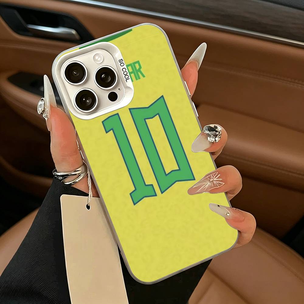 Бразилия -10-N- Чехол для телефона Неймар Для IPhone 17 Air 16 15 14 13 12 11 Pro Max Белый Серебристый Жесткий Чехол