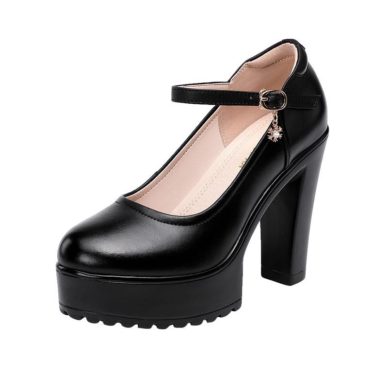 Женские туфли на высоком каблуке из коровьей кожи с каблуком и платформой Туфли Мэри Джейн Женские туфли-лодочки Офисная рабочая обувь Женские свадебные туфли 32-43