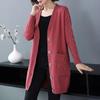 New Cardigan In Autumn and Winter Women's V-neck Loose Long Sleeve Sweater Solid Color Knitted Long Top