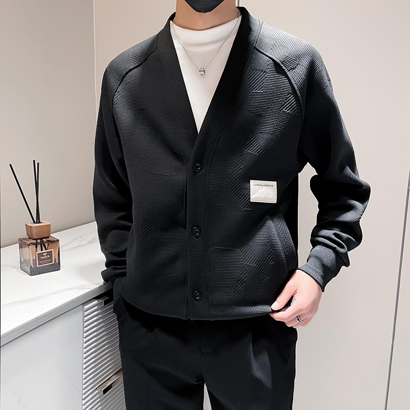 Осень и зима Новый кардиган свитер в американском ретро повседневном непринужденном стиле с V-образным вырезом мужской однотонный свитер пальто