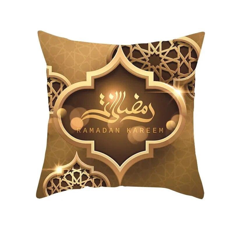 Eid Mubarak Ramadan Golden Moon Print Pillowcase Sofa Cushion Cover Islamic Muslim Home Bedroom Decor