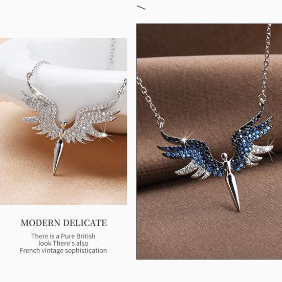 Women Necklace Rhinestones Angle Wing Shape Pendant Choker Necklace Adjustable Extended Chain Necklace Clothing Accessories