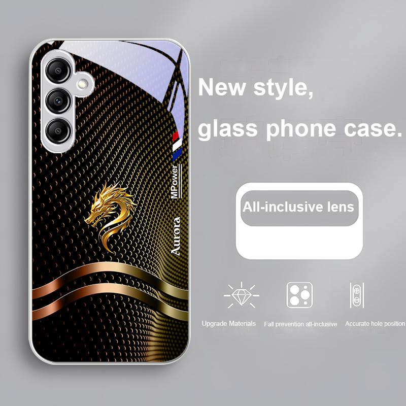 Стеклянный чехол для телефона Samsung Galaxy A01 A02 03 Core A04 A14 4G A13 A54 34 31 20 25 23 22 5G S21 Ultra S20 Синий Золотой Дракон