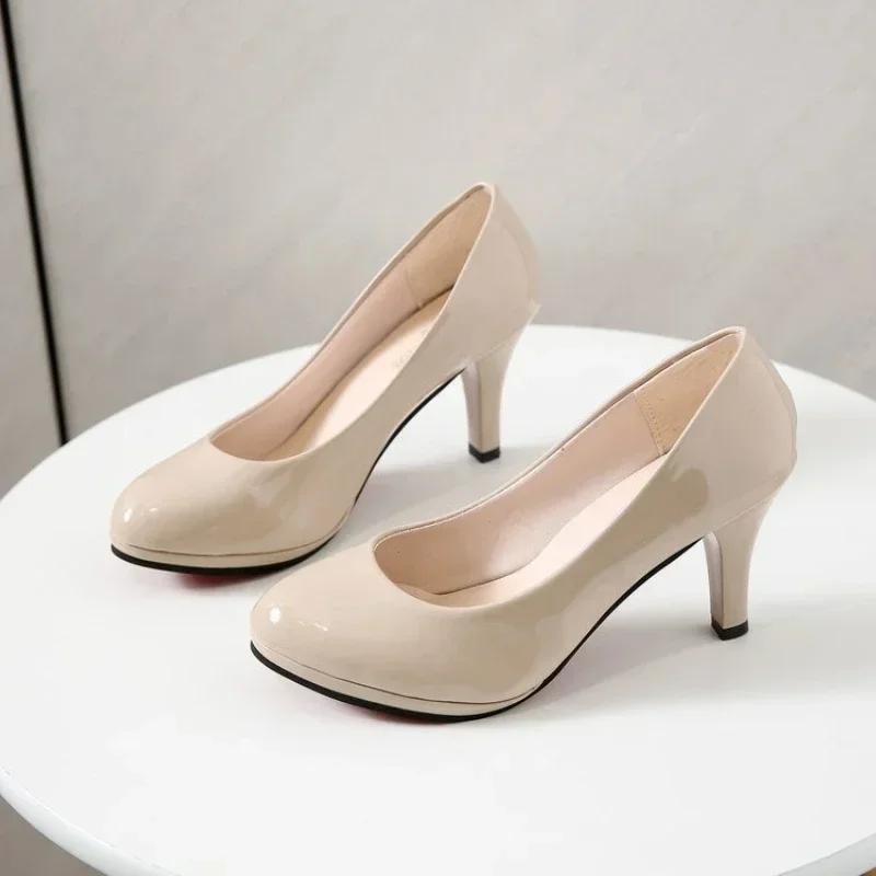 Fashion Spring Summer Classics Round Toe Women's Pumps Comfortable 8cm High Heels Shallow Office Ladies Shoes Solid Platform Female Shoe