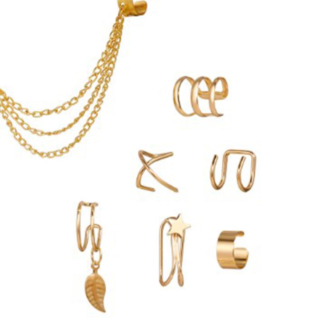 7 шт. Серьги-каффы Женские Девочки Сплав Стильные Лист Звезда Подвеска Клипсы Серьги Набор Ювелирных Изделий