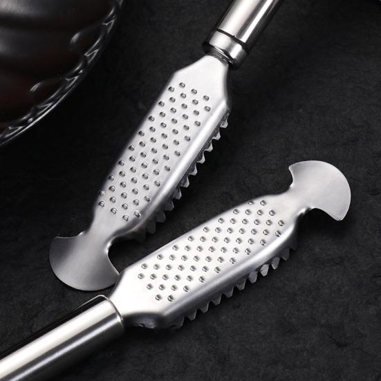 Инструмент для чистки рыбы. Средство для удаления накипи из нержавеющей стали с канавками. Скребок для рыбы с двумя рядами зубьев. Эргономичная ручка. Очиститель царапин от рыбьей чешуи.