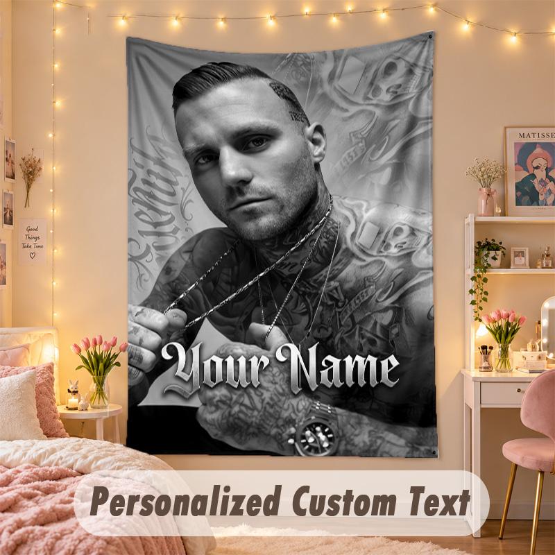 Custom Personalized Tapestry,Kontra K Print Custom Name Text Wall Art Hanging for Bedroom