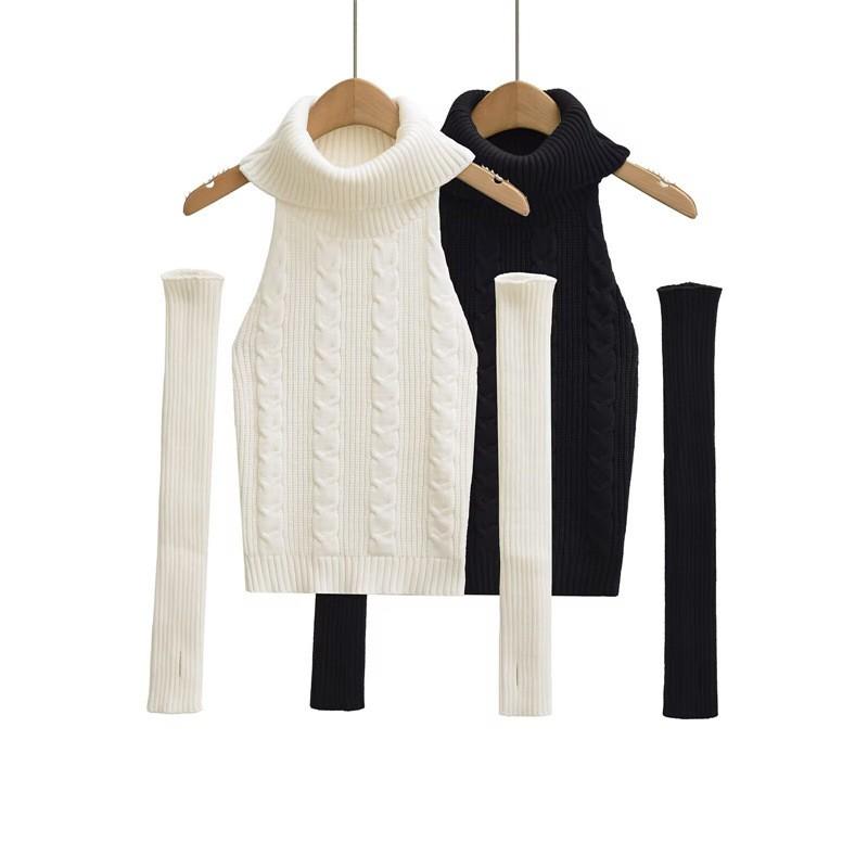 Sexy Slim Fit Turtleneck Sleeveless Knit Sweater Short Top Women