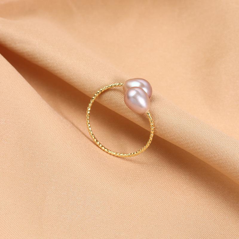 Natural Freshwater Pearl Ring Women Teardrop Copper Gold Plated Open Adjustable 3 Colors