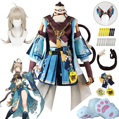   Кирара Косплей Костюм Платье Униформа Костюм Уха Хвост Зверя Ноги Милый Кот Хэллоуин Вечерние Игры Одежда для Женщин